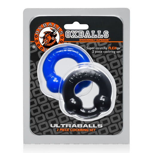 Ultraballs 2-Pack Cock Rings – Black / Pool Blue