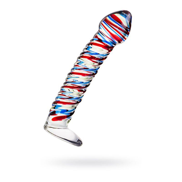 Sexus Glass Dildo Stripes w Base Blue/Red 16cm product image