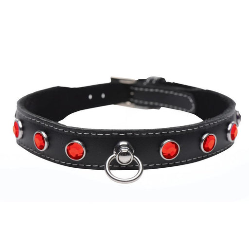 Bling Vixen Leather Choker w Red Rhinestones product image