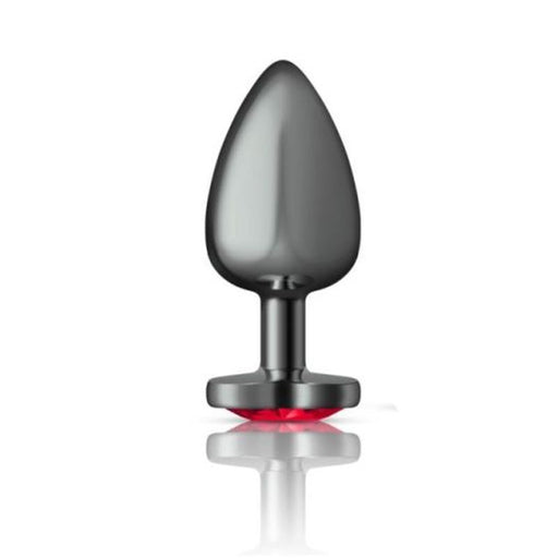 Cheeky Charms Gunmetal Butt Plug w Heart Red Jewel Large product image