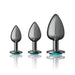 Cheeky Charms Round Metal Butt Plug Gunmetal 3 Pc Kit w Teal Jewel product image